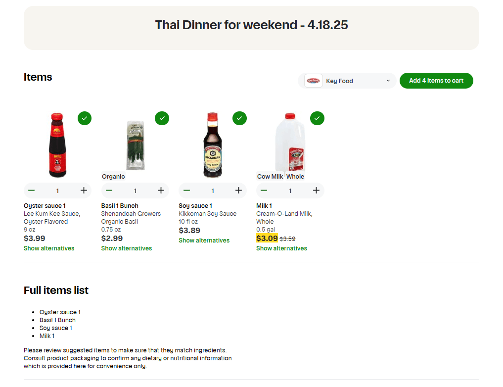 CookEase Shopping List and Instacart Integration