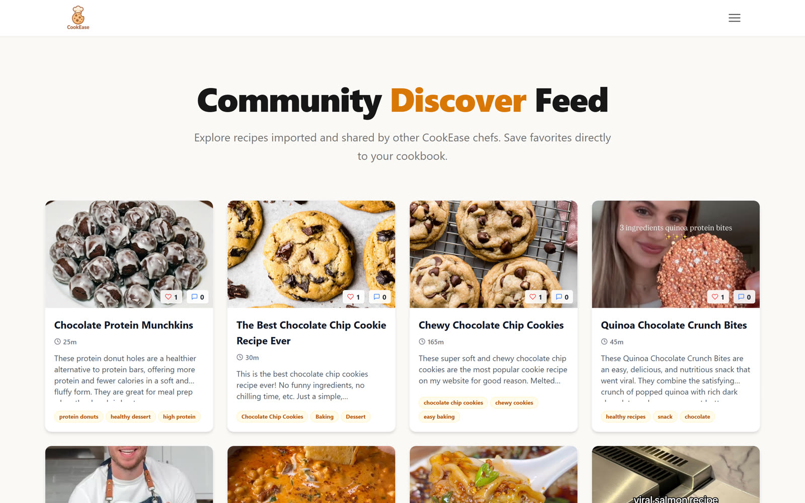 The public Discover feed, which only shows recipes users chose to publish
