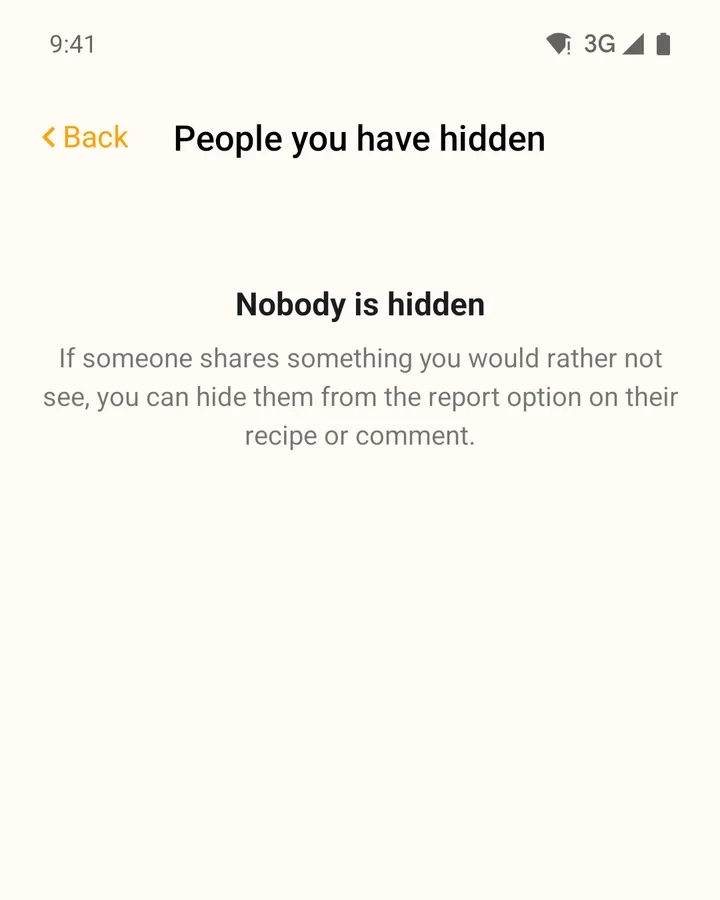 The People you have hidden screen in the app, showing Nobody is hidden