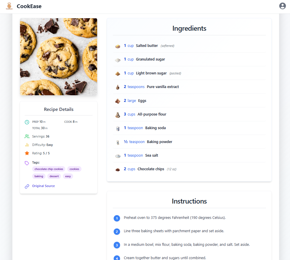 CookEase App Recipe Interface showing a potassium-rich recipe