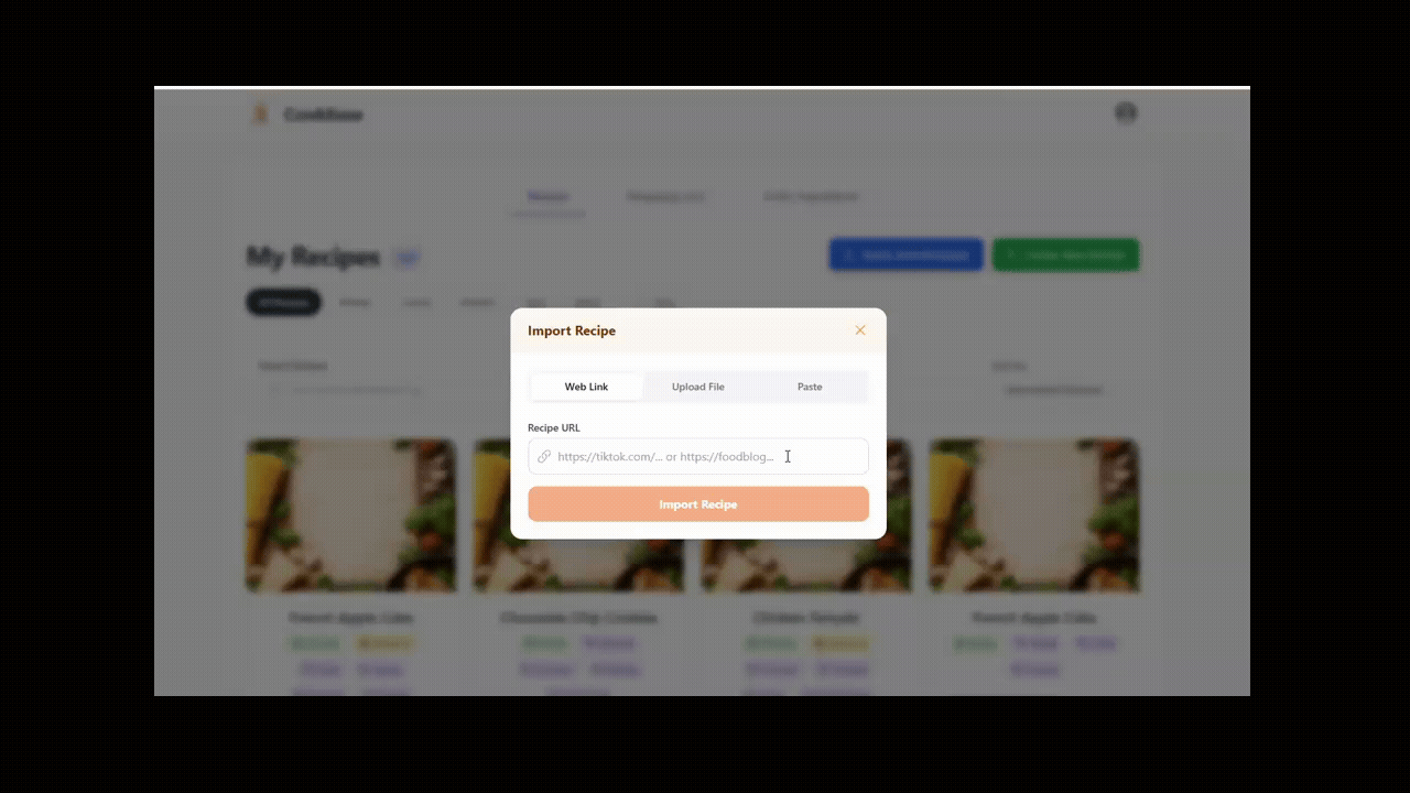 CookEase AI importing a cooking blog recipe in seconds